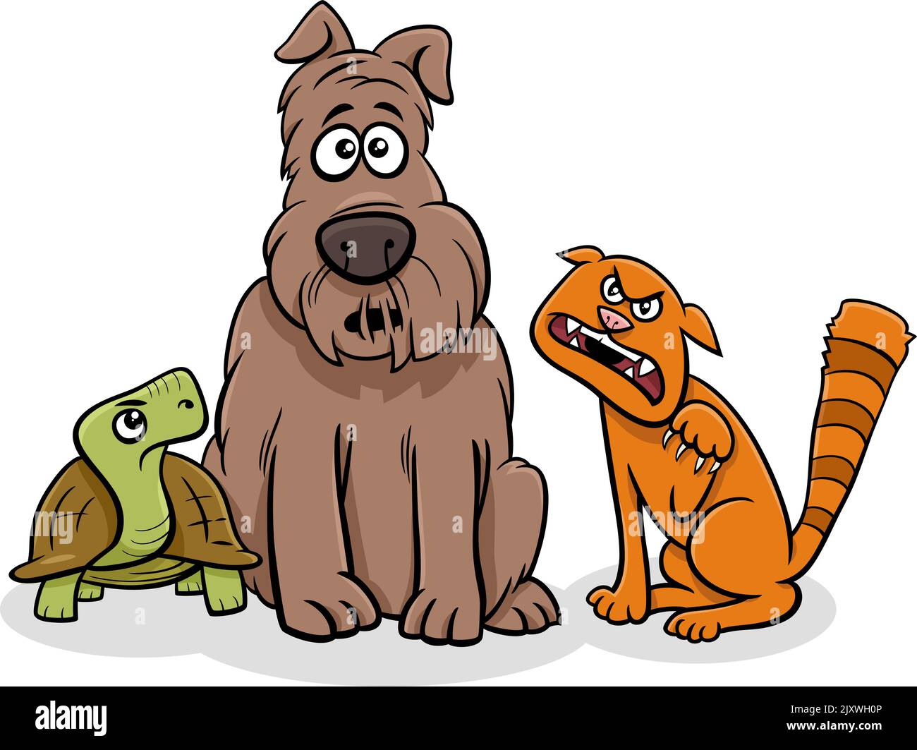 Illustration de dessin animé du personnage animal de chien drôle avec chat et tortue Illustration de Vecteur
