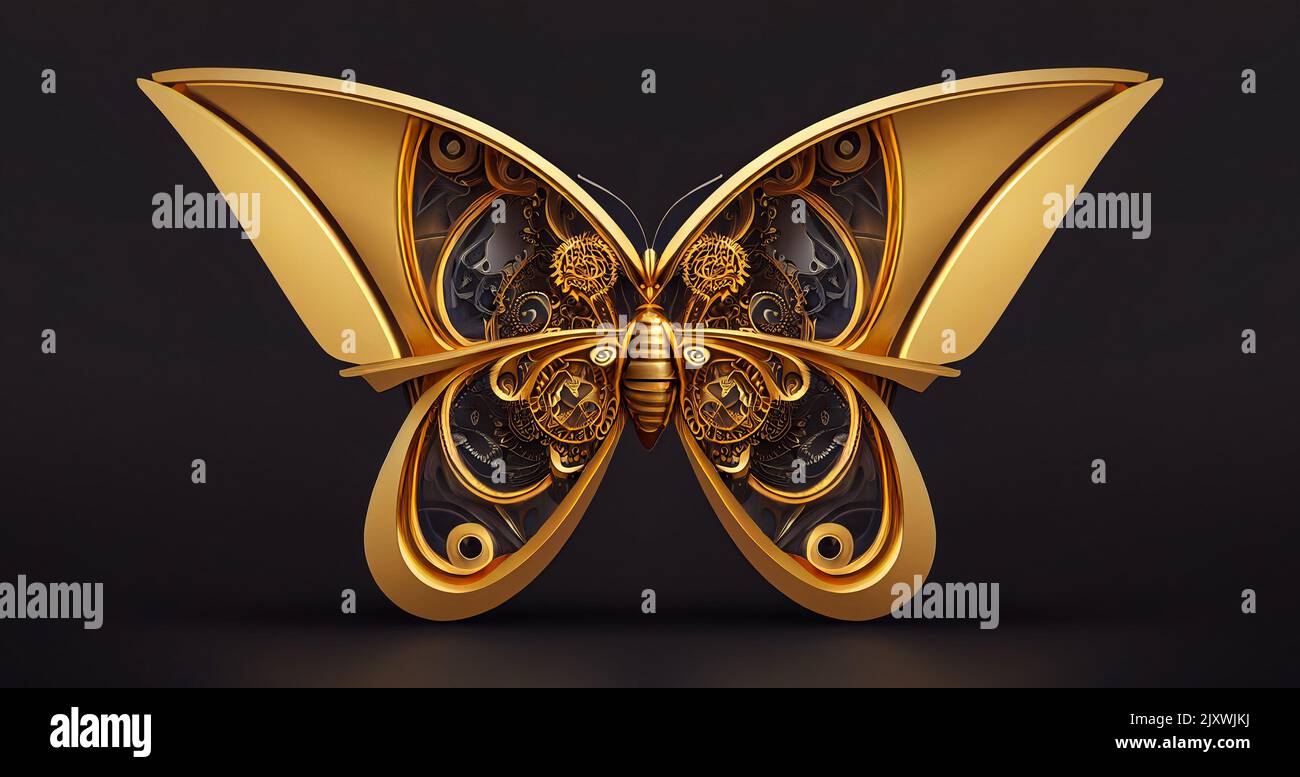 dessin de type lastustatoire d'un papillon mécanique de style steampunk Banque D'Images