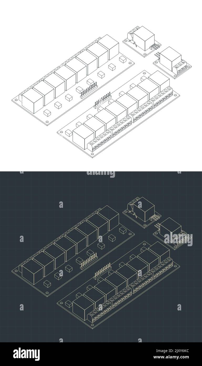 Illustration vectorielle stylisée de modèles isométriques de relais à un et huit canaux Illustration de Vecteur