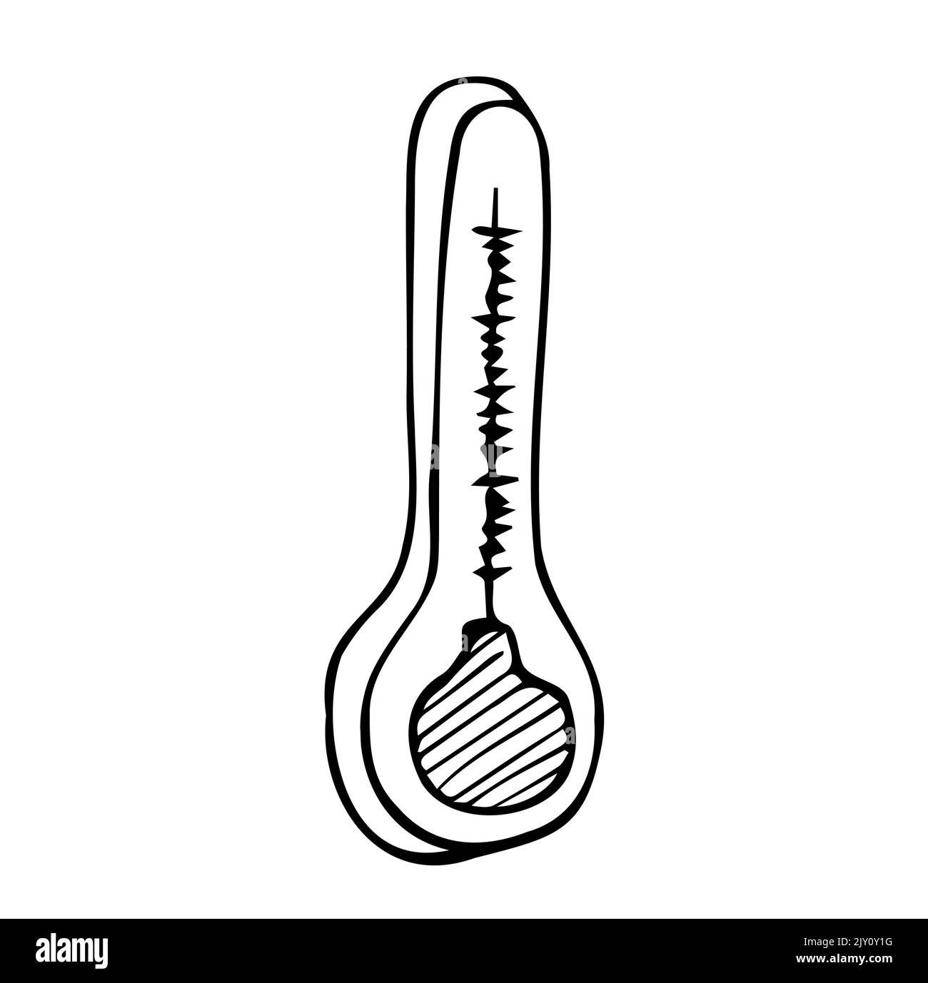 Thermomètre tracé à la main, icône en forme de doodle. Concept de mesure de la température, du temps et du changement climatique. Illustration d'esquisse vectorielle pour impression, Web, Mo Illustration de Vecteur