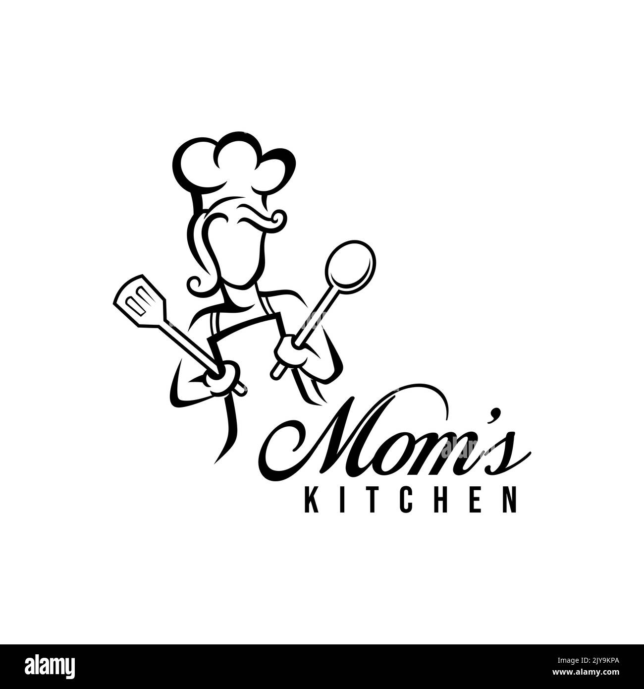 Illustration vectorielle du logo de la cuisine de maman avec typographie moderne. Logo mascotte du chef. Illustration de Vecteur
