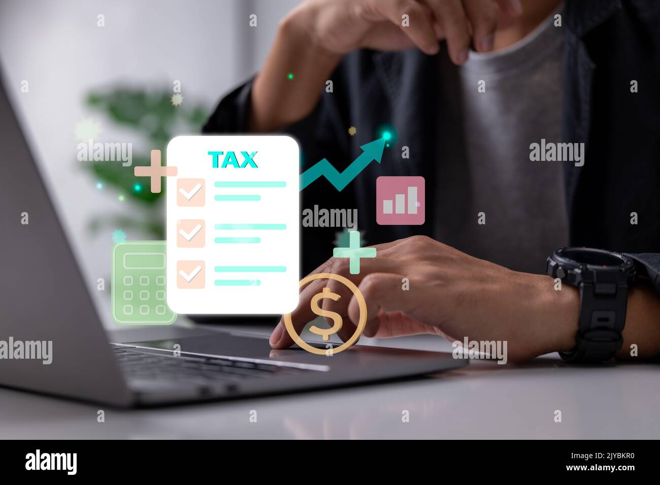 Paiement d'impôt, principes de l'impôt de l'entreprise, calculatrice et formulaire. Banque D'Images