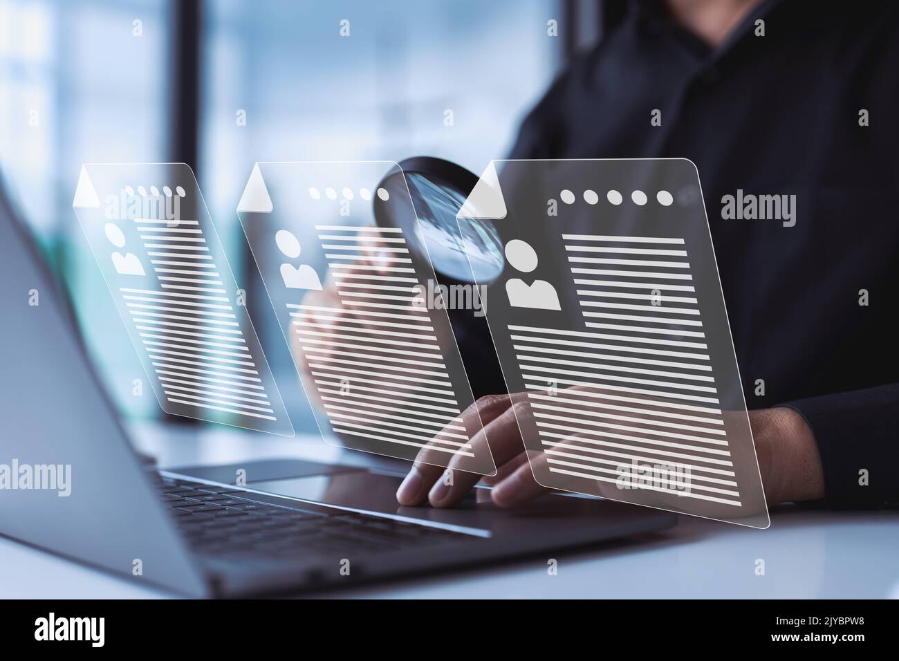 Agence interview choisir une méthode de CV pour l'embauche d'emplois et les concepts de recrutement sur Internet. Banque D'Images