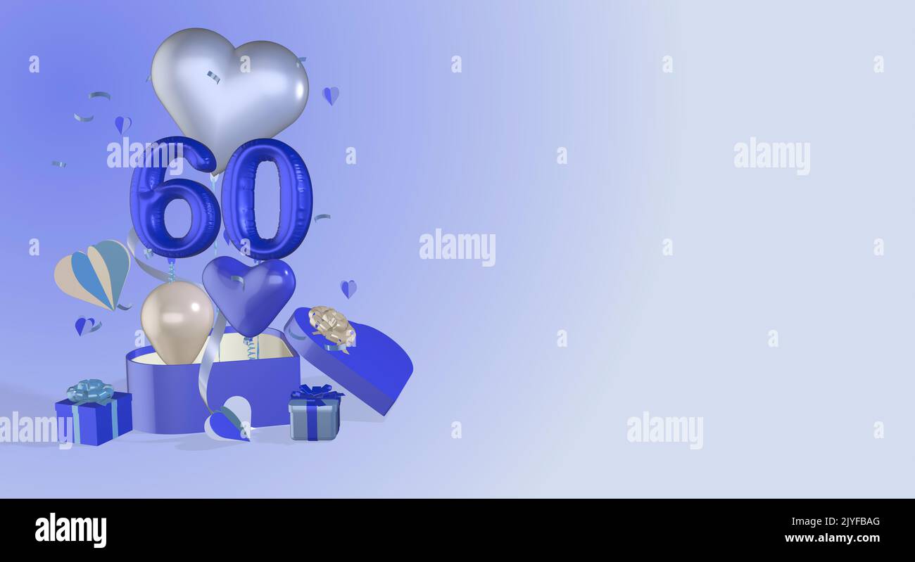 60th anniversaire illustration arrière-plan soixantième anniversaire arrière-plans bannières avec chiffres numéros ballons coeur ballons et espace de copie pour le texte Banque D'Images
