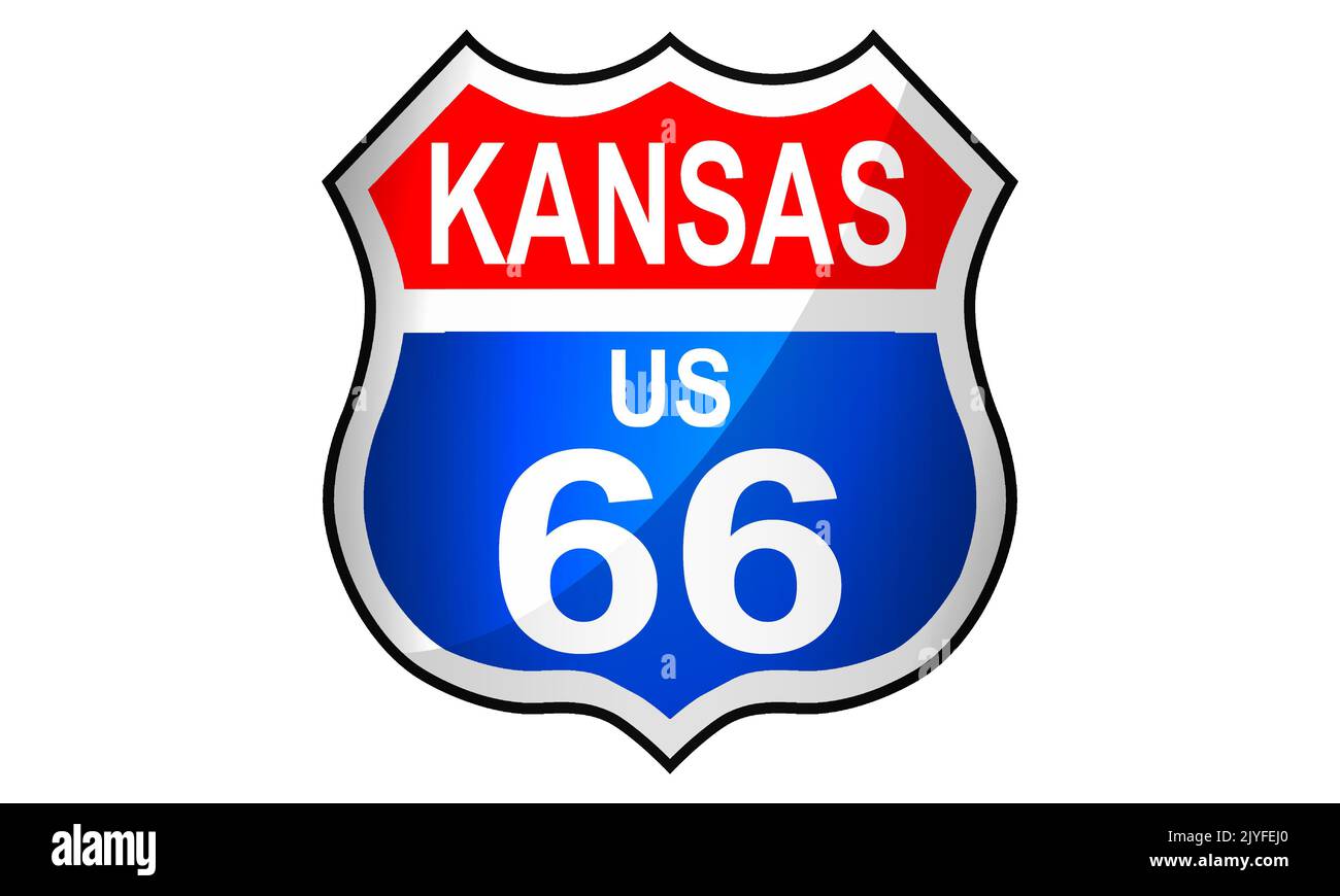 Kansas route US 66 signe icône , 3D rendu Banque D'Images
