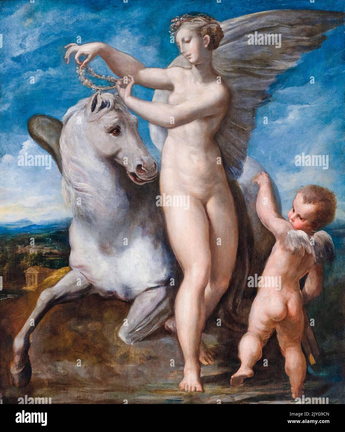 Girolamo Francesco Maria Mazzola a appelé Parmigianino, peinture, Saturne et Philyra, huile sur panneau, 1530-1535 Banque D'Images