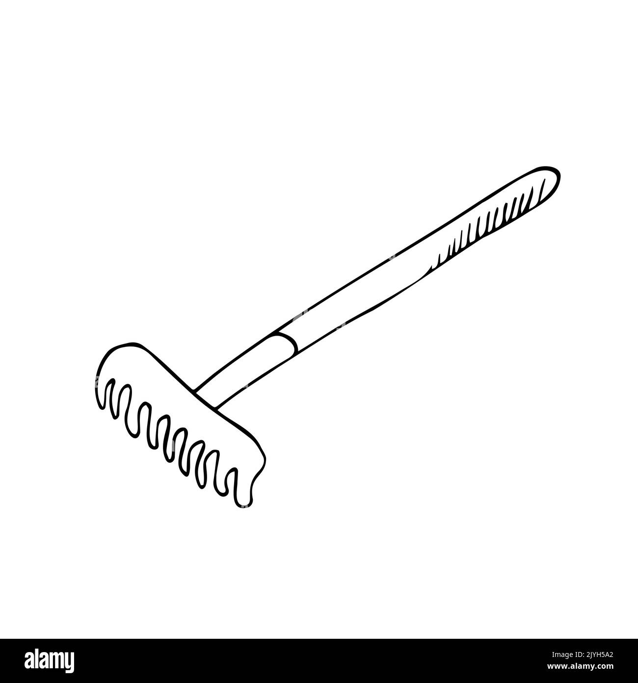 Râteaux de jardin isolés sur fond blanc. Râteau pour le jardin.Outils pour les travaux de terrassement et de nettoyage de territoire. Illustration vectorielle en style Doodle Illustration de Vecteur