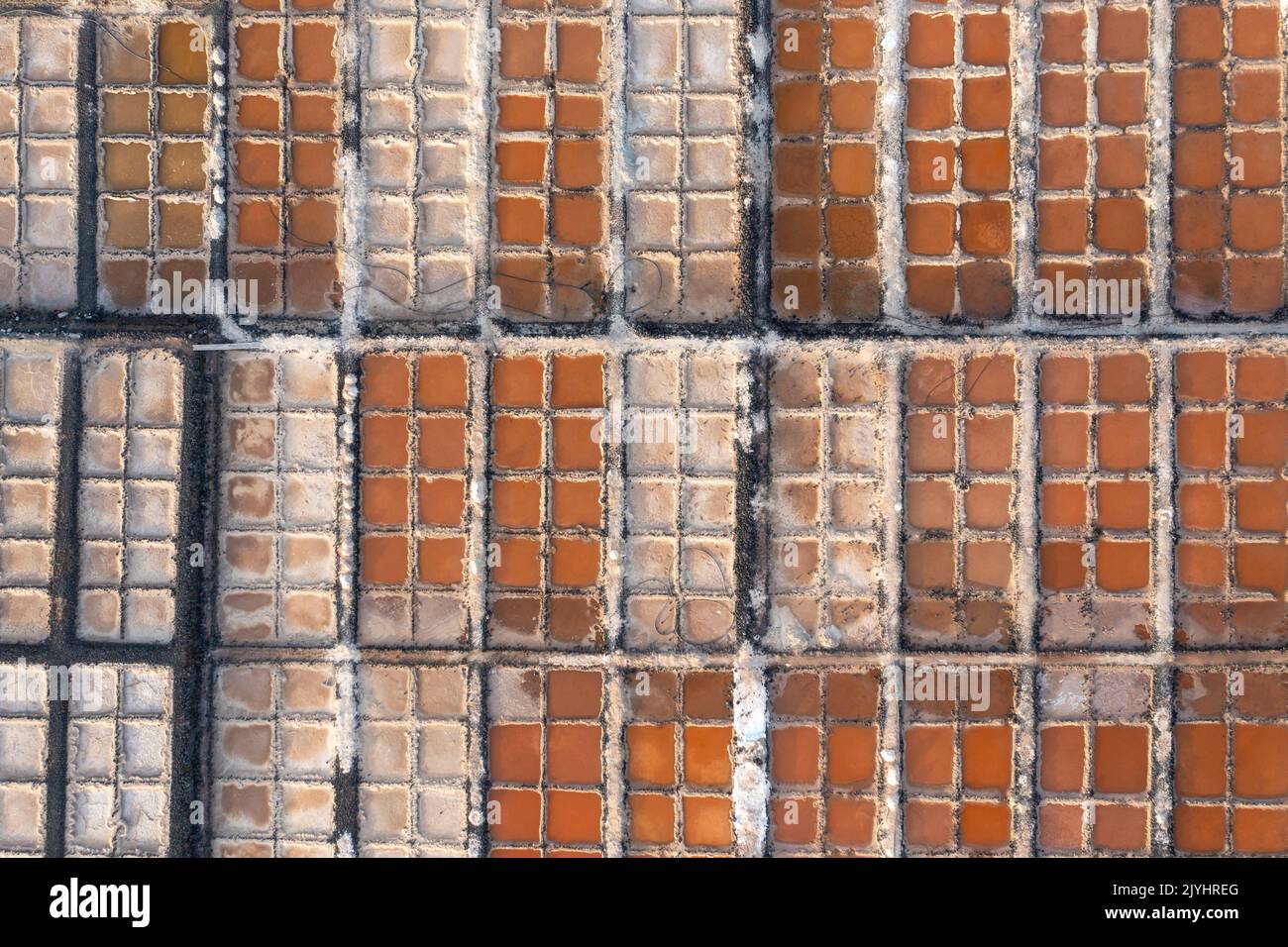 Salinas de Los Cocoteros, piscines à salinité différente, vue aérienne, îles Canaries, Lanzarote, Guatiza Banque D'Images