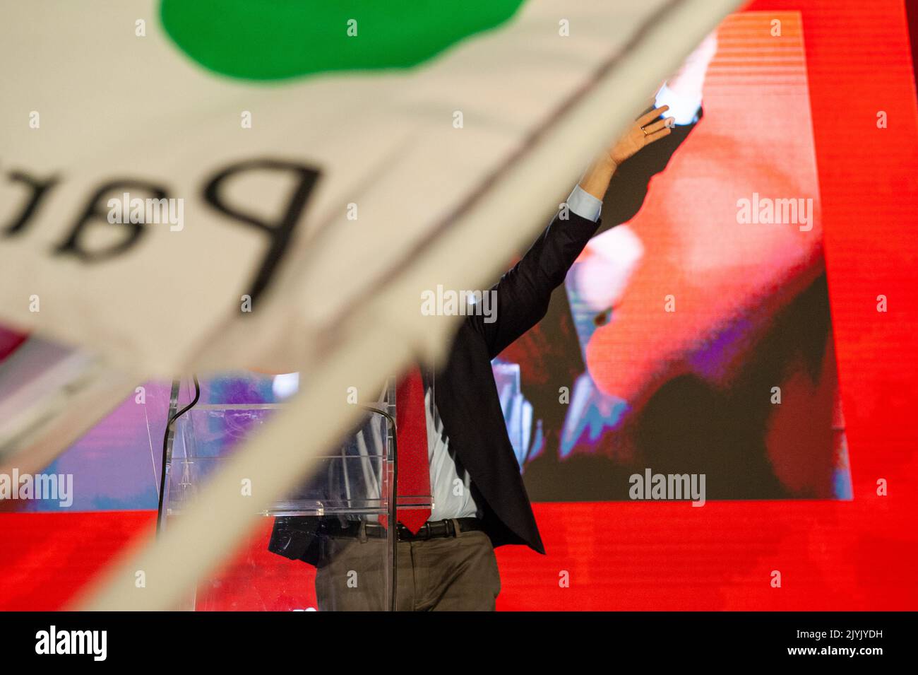 Rome, Italie 06/09/2022: Ouverture de la campagne électorale par le parti démocratique, place SS Apostoli. Photo Secrétaire Enrico Letta. © Andrea Sabbadini Banque D'Images