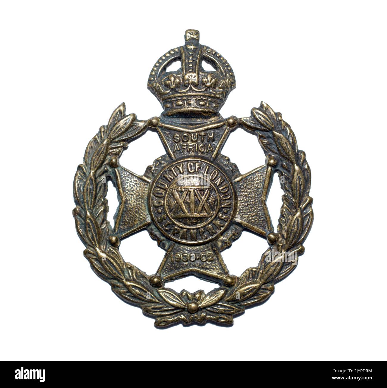 Un insigne du Cap du bataillon du 19th (comté de London), London Regiment (St Pancras), tel qu'il a été émis vers 1901-1935. Banque D'Images