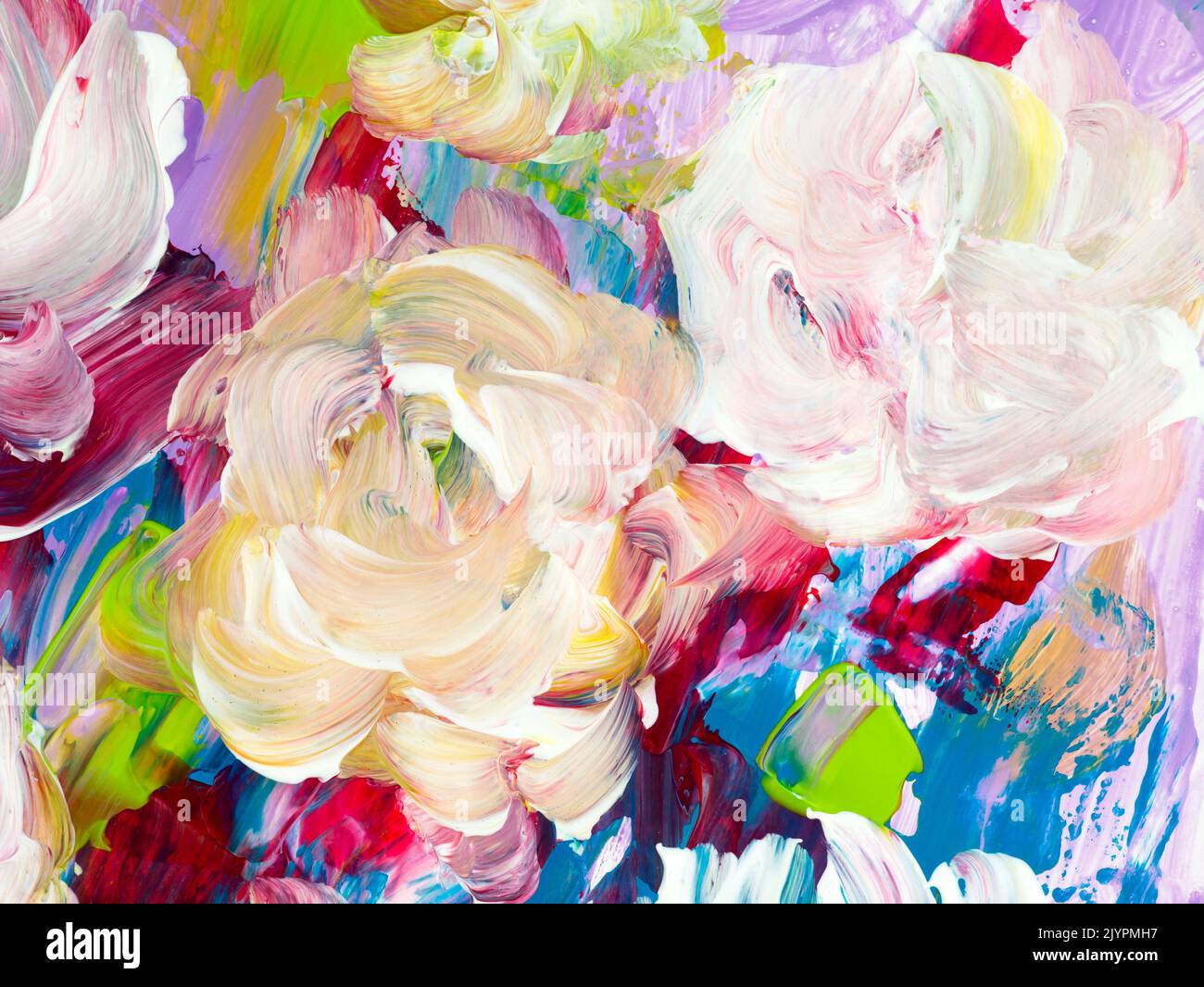 Fleurs abstraites, original dessiné à la main, style impressionniste, texture de couleur, coups de pinceau, arrière-plan artistique. Art moderne Art contemporain Banque D'Images