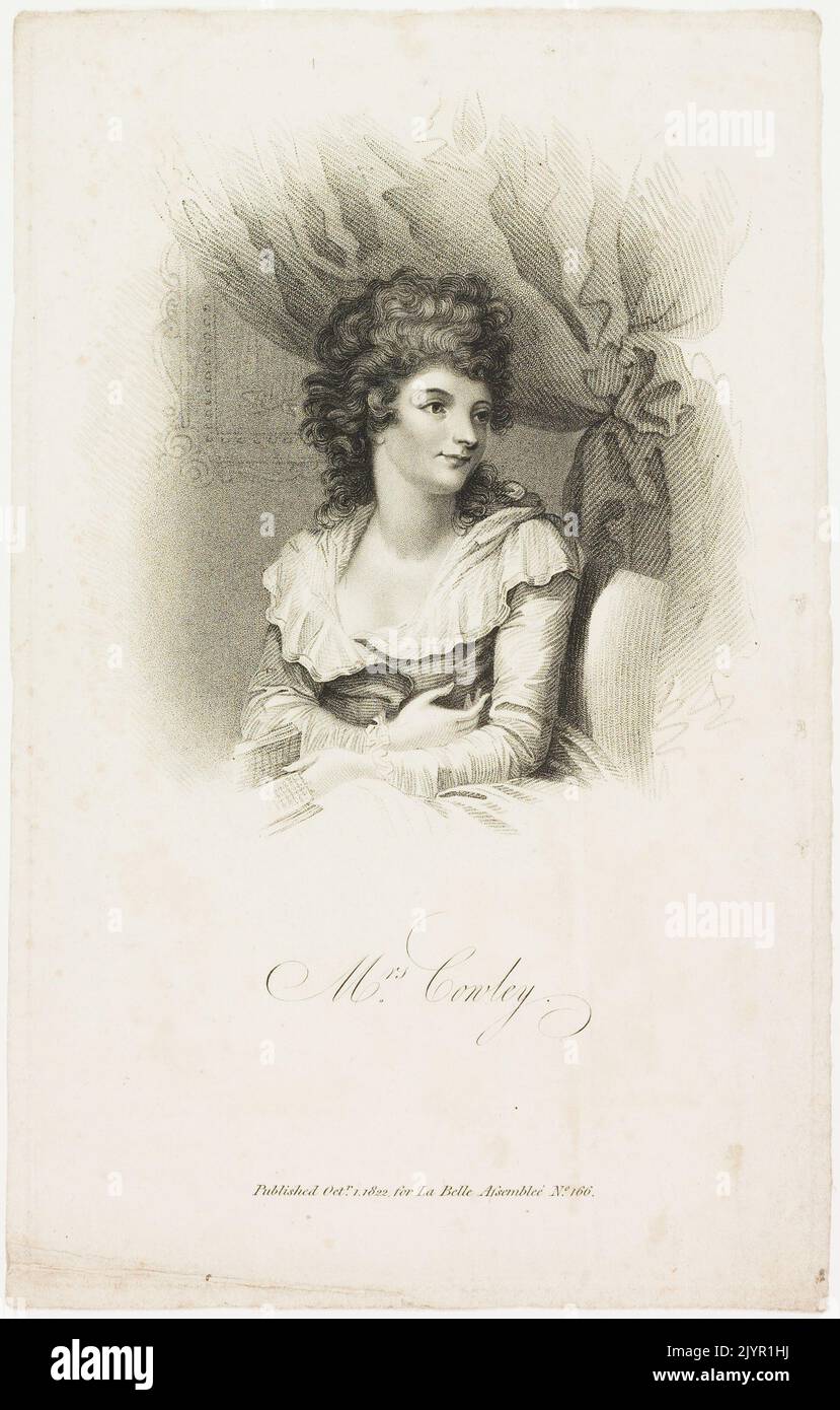 MRS Cowley était une dramaturge anglaise remarquable de la fin du XVIIIe siècle, surtout connue pour ses comédies et ses œuvres jouées dans les théâtres de Londres. Elle a écrit des pièces qui ont été bien accueillies par le public, et ses œuvres comprennent des titres comme 'The belle's Stratagem' et 'A Bold Stroke for a Wife'. Banque D'Images