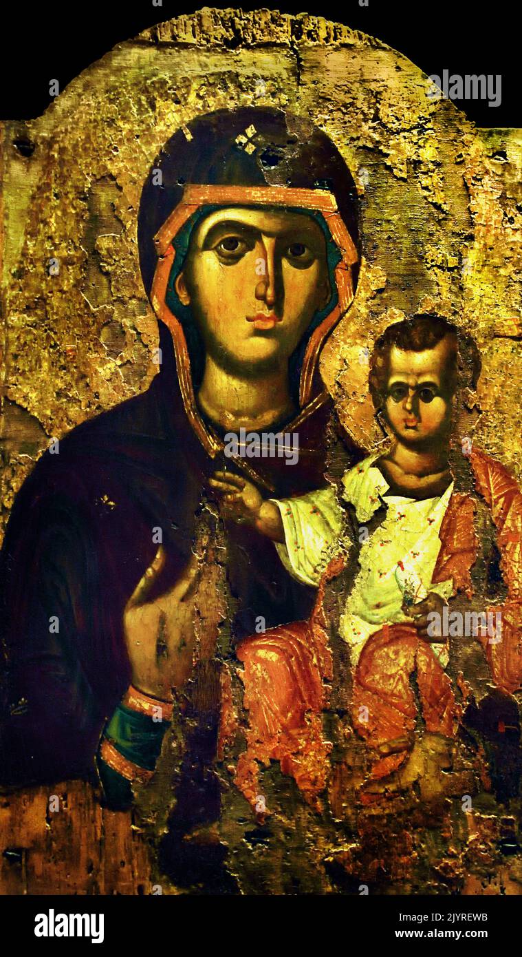La Vierge Hodegetria 13th siècle ( atelier de Constantinople ) Musée byzantin et chrétien à Athènes, Banque D'Images