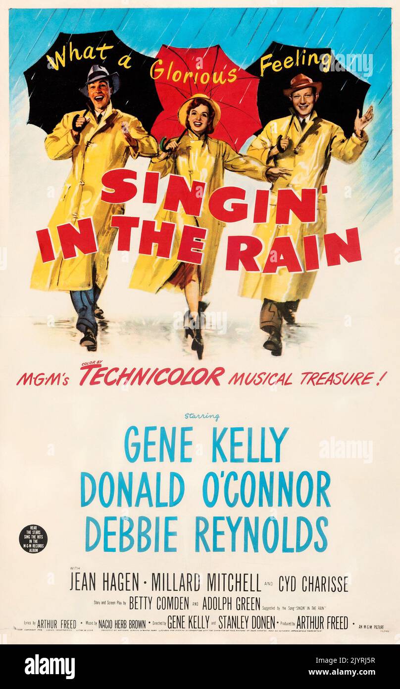 Affiche de film vintage - Singin' in the Rain (MGM, 1952). Une feuille de film poster - musical Feat Gene Kelly Donald O'Connor Debbie Reynolds Banque D'Images