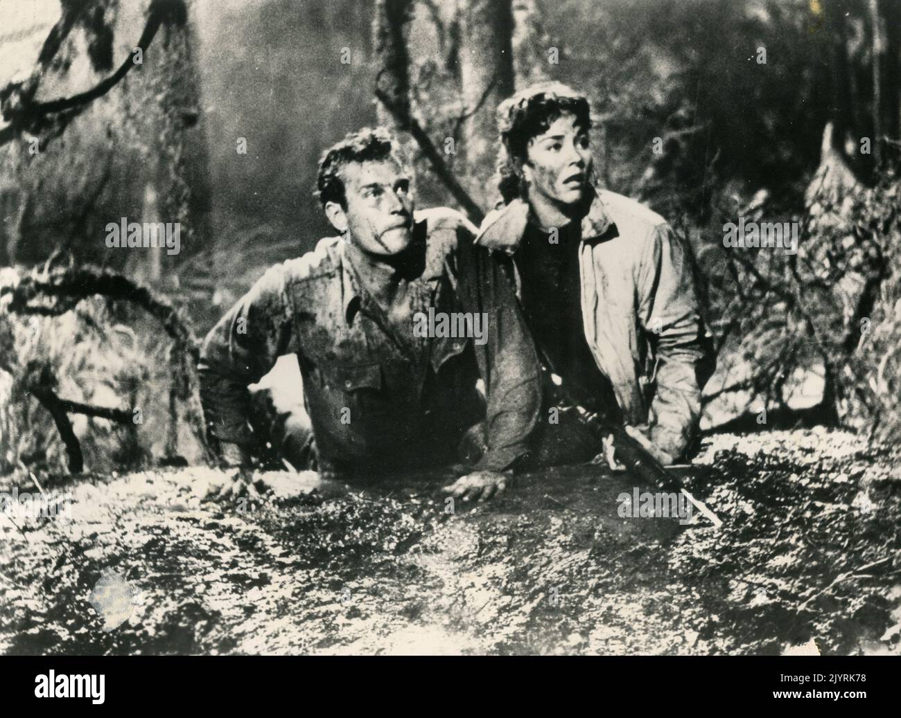 L'acteur américain Charlton Heston et l'actrice Jennifer Jones dans le film Ruby Gentry, USA 1952 Banque D'Images