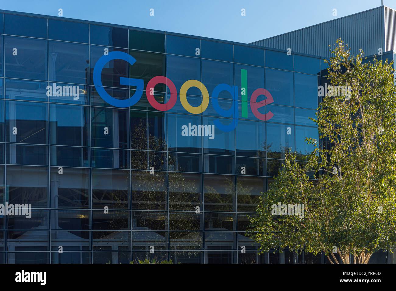 VUE SUR LA MONTAGNE, CALIFORNIE, États-Unis - AOÛT 29 : vue extérieure de Googleplex sur 29 août 2022. Google est une société américaine spécialisée dans Internet Banque D'Images