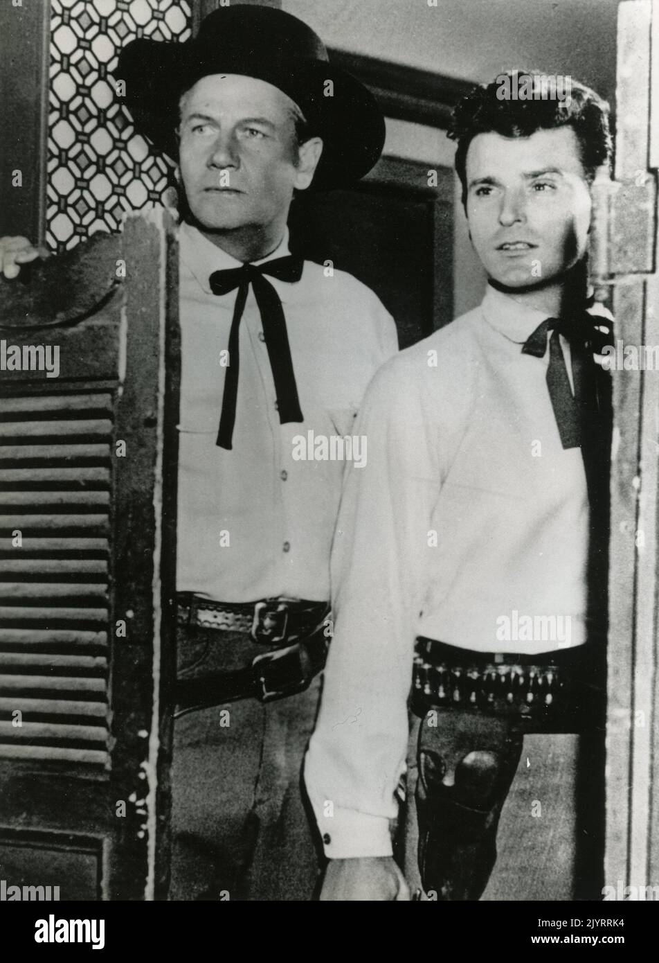 Les acteurs américains Joel McCrea et Keith Larson dans le film Wichita, USA 1955 Banque D'Images
