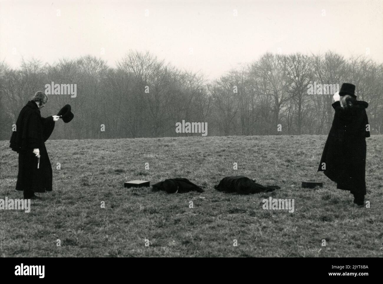 Scène duel de la série TV comédie Klimbim, Allemagne 1970s Banque D'Images