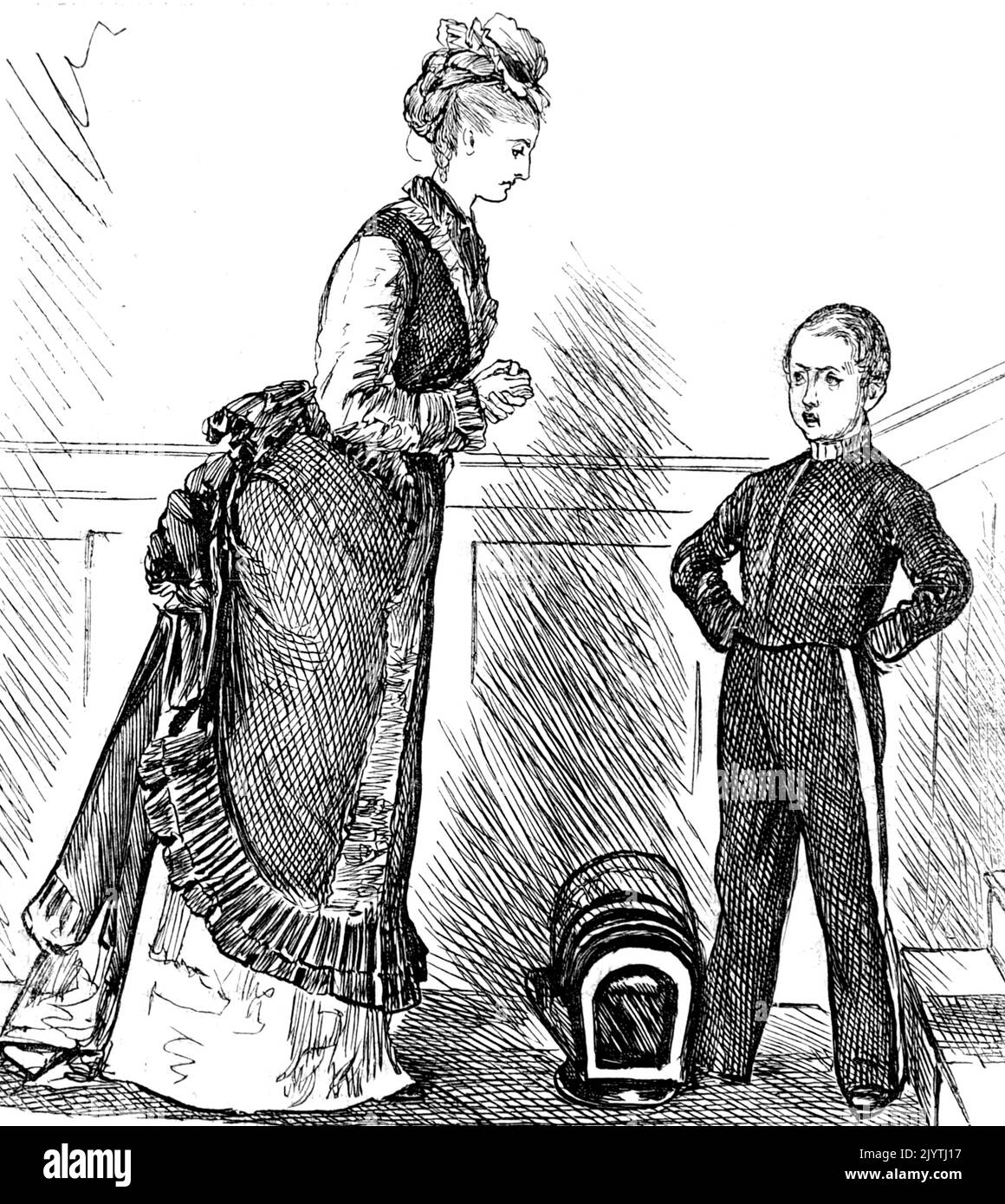 Caricature représentant la discipline de la mère aa son enfant méchant par George du Maurier (1834-1896) un caricaturiste franco-britannique et auteur. Daté du 19th siècle Banque D'Images