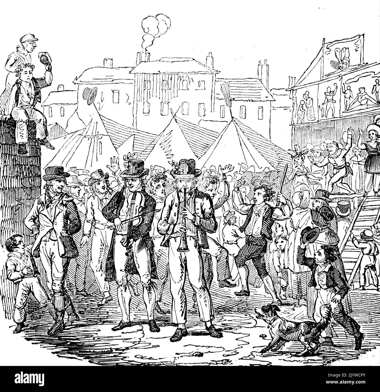 Illustration d'une foire de mars, où des serviteurs pourraient être embauchés par des familles riches. Daté du 18th siècle Banque D'Images