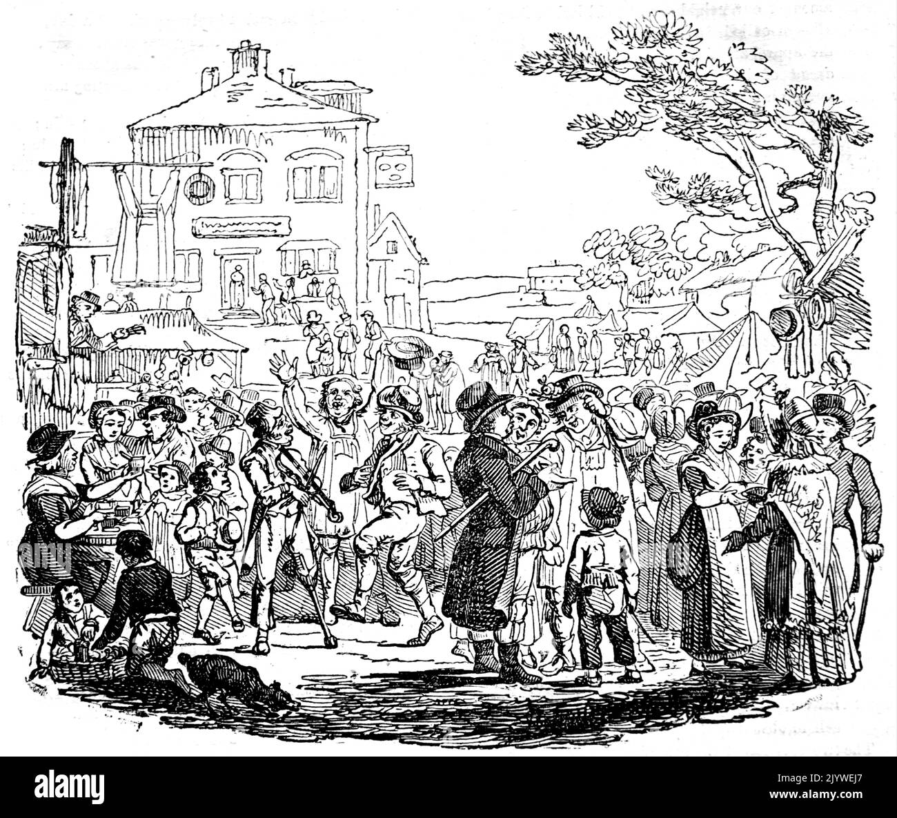 Illustration d'une foire de statut, où les serviteurs pourraient être embauchés par des familles riches. Daté du 18th siècle Banque D'Images