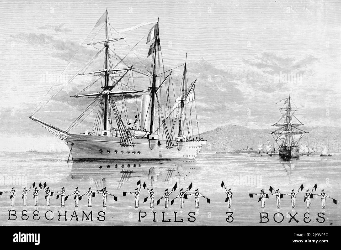 Publicité pour Beecham's Pills utilisant le sémaphore de la Marine. Daté du 19th siècle Banque D'Images