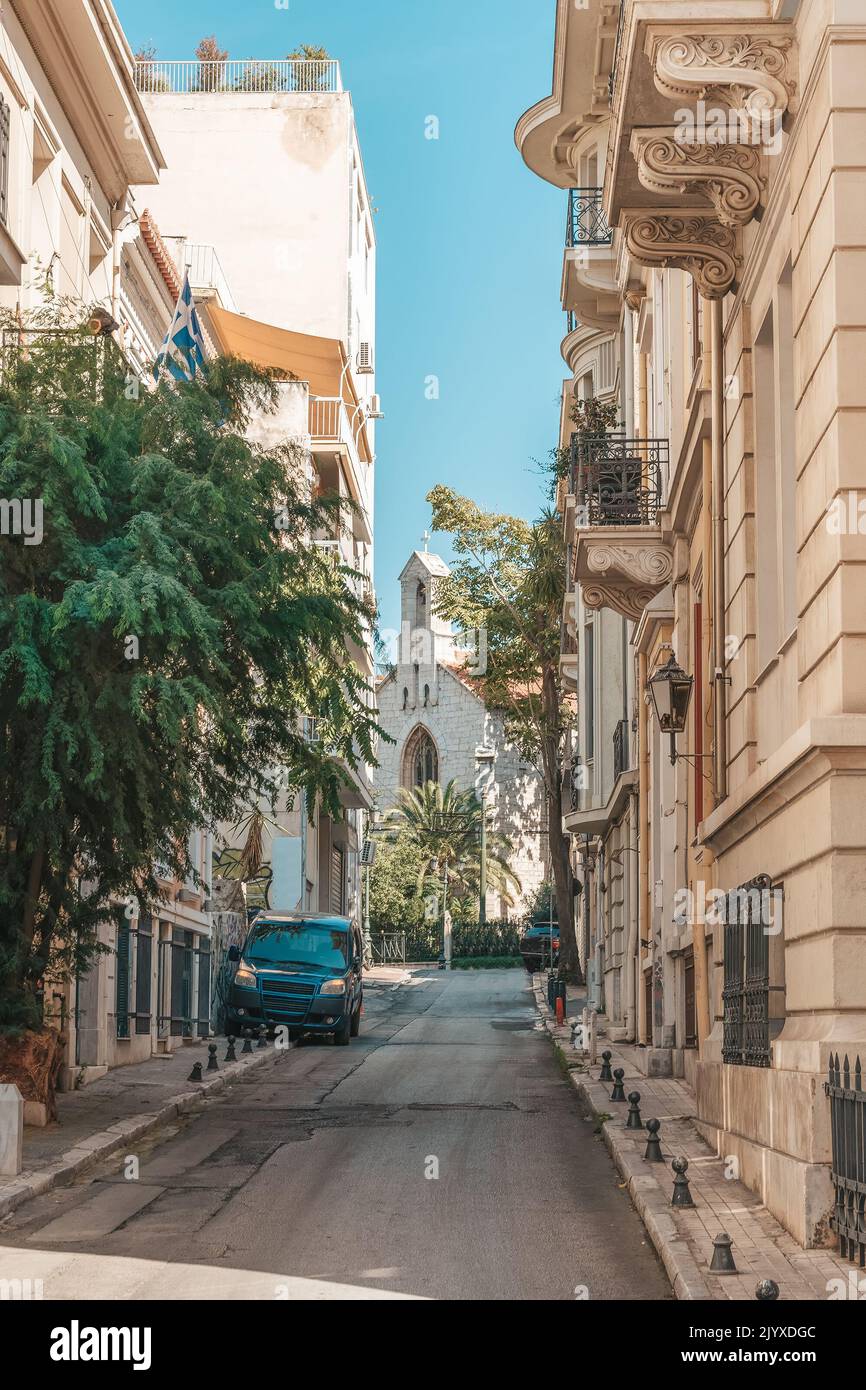 Plaka, un vieux quartier historique d'Athènes, regroupés autour des pentes nord et est de l'Acropole, Banque D'Images