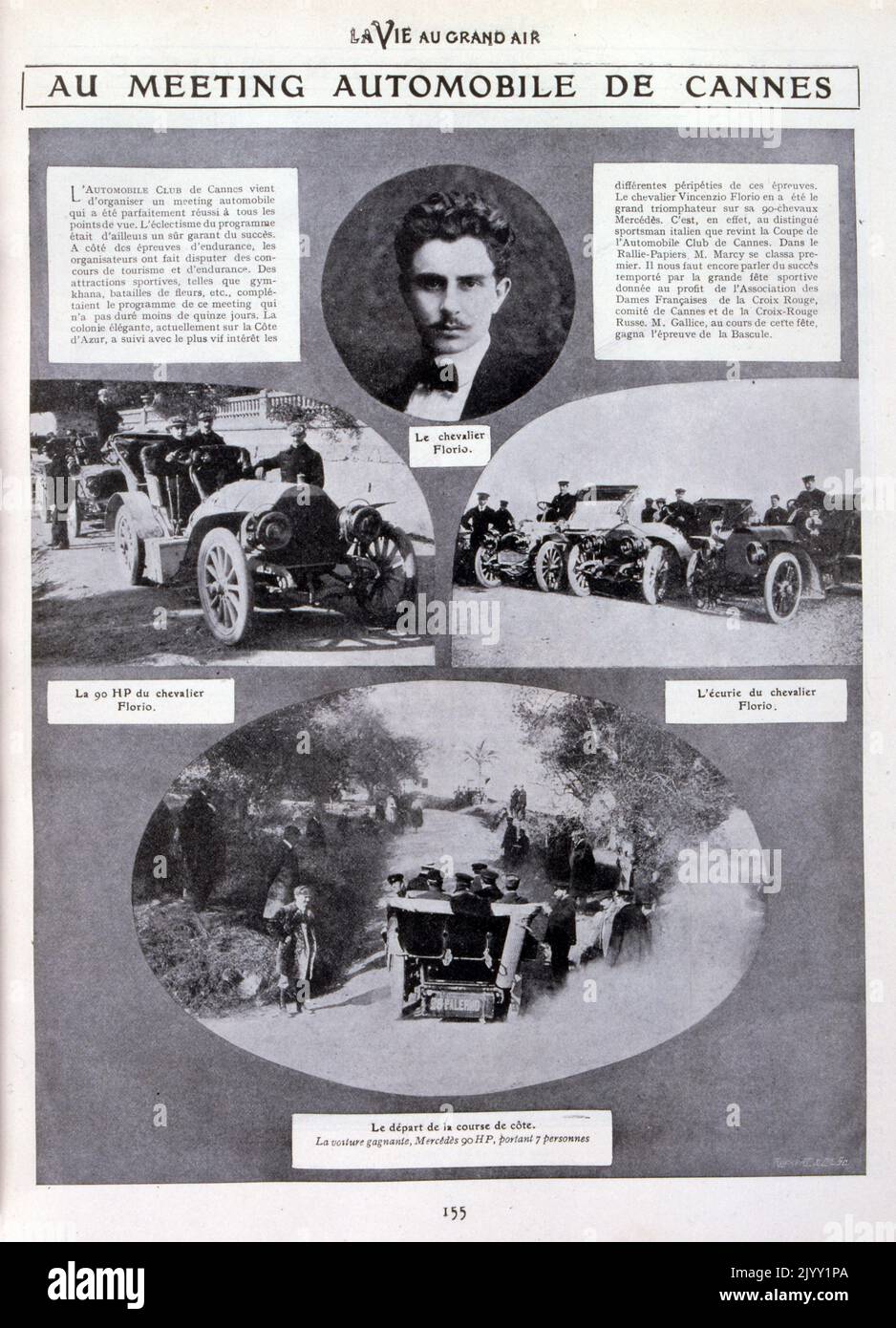 Montage de l'activité de course de Cannes en 1905. Vincenzo Florio, Jr. (1883 - 1959), était un industriel italien, célèbre pour avoir établi la course Targa Florio. Banque D'Images