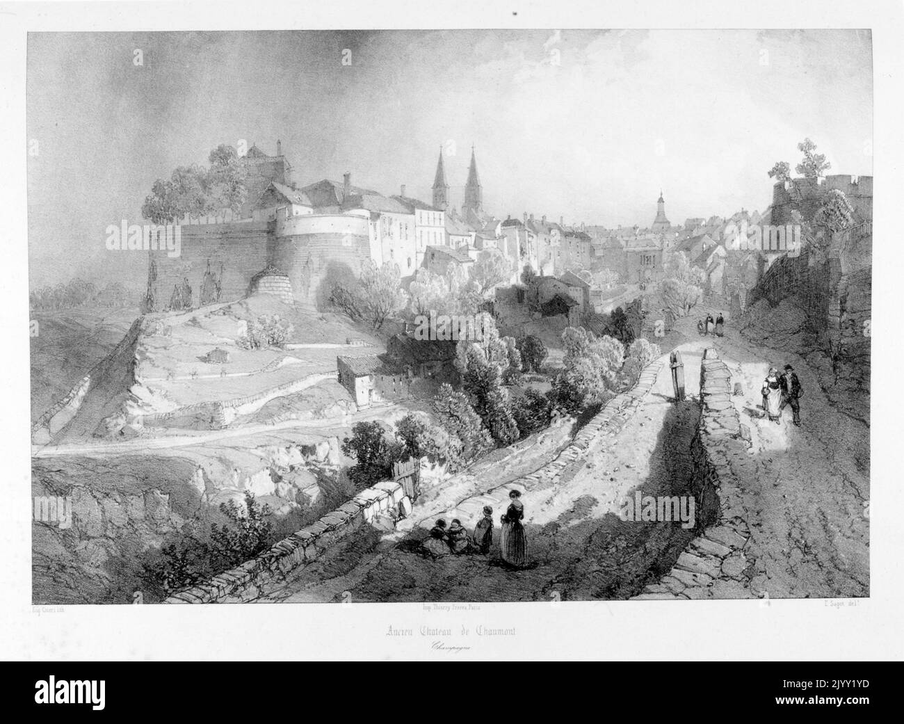 Dessin du Château de Chaumont (ou Château de Chaumont-sur-Loire), château de Chaumont-sur-Loire, Loir-et-cher, France. Le château a été fondé au 10th siècle par Odo I, comte de Blois. Après que Pierre d'Amboise s'est rebellé contre Louis XI, le roi a ordonné la destruction du château. Plus tard au 15th siècle, le château de Chaumont fut reconstruit par Charles I d'Amboise Banque D'Images