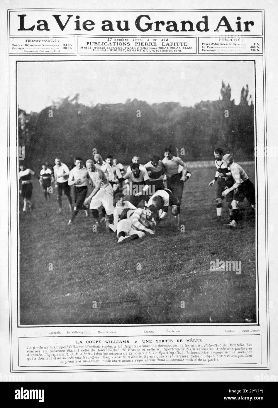 Coupe Williams ; match de rugby à XV ; 1905 à bagatelle France Banque D'Images