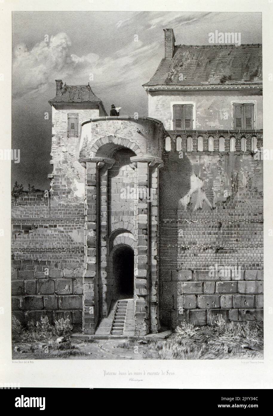 Porte d'entrée par les murs médiévaux de sens ; 1857France. Banque D'Images