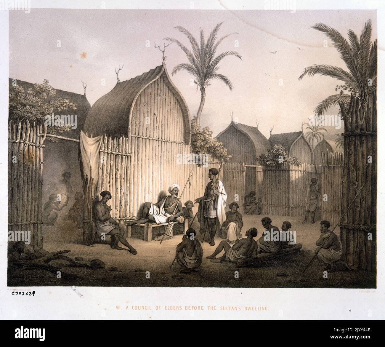 Dix-neuvième siècle Illustration d'un conseil tenu à un tribunal arabe d'Afrique de l'est. 1852 Banque D'Images