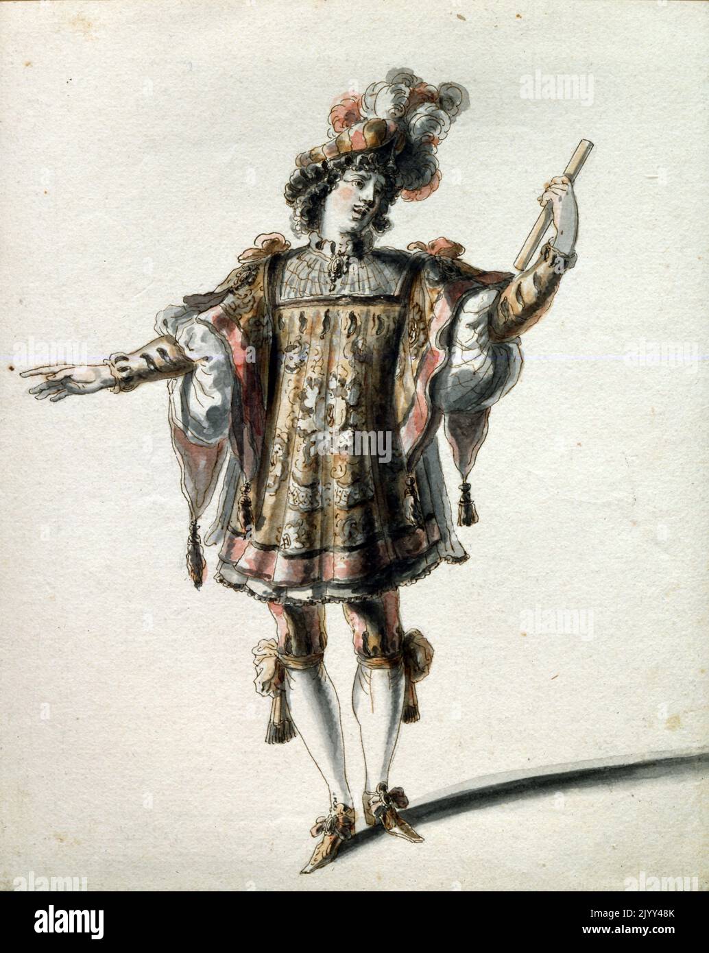 Création de costumes par Jean Berain (1640-1711). Costume d'un opéra de Lully. Encre et aquarelle Banque D'Images