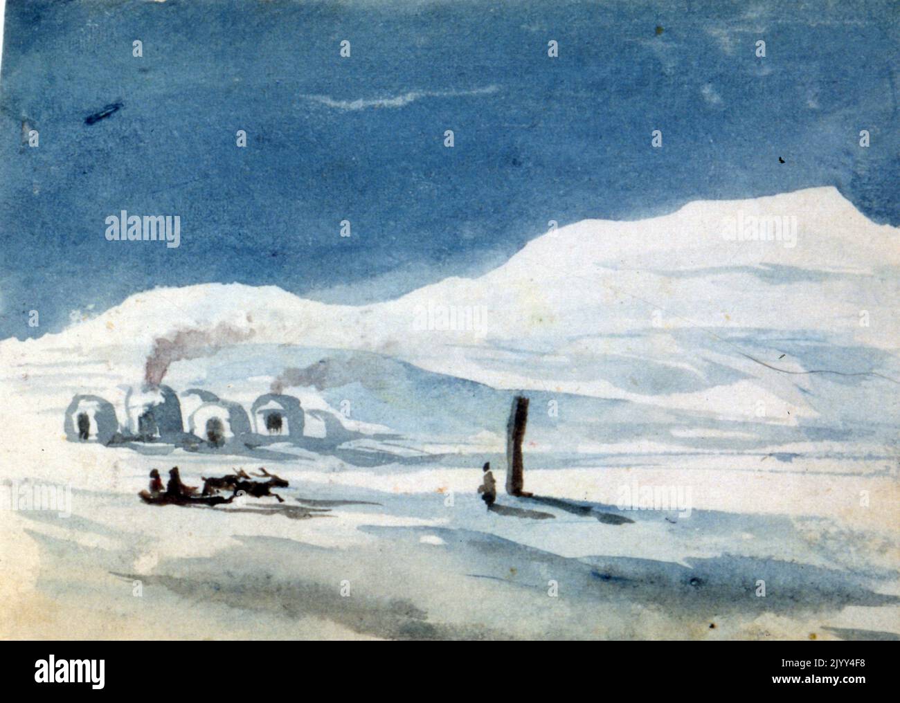 IGloos et Esquimos (Inuit). Aquarelle. Aquarelle et gouache peinte par Aurore Amadine Lucie Dupin (1804-1876) romancière et féministe française qui a écrit sous le nom de George Sand. Banque D'Images