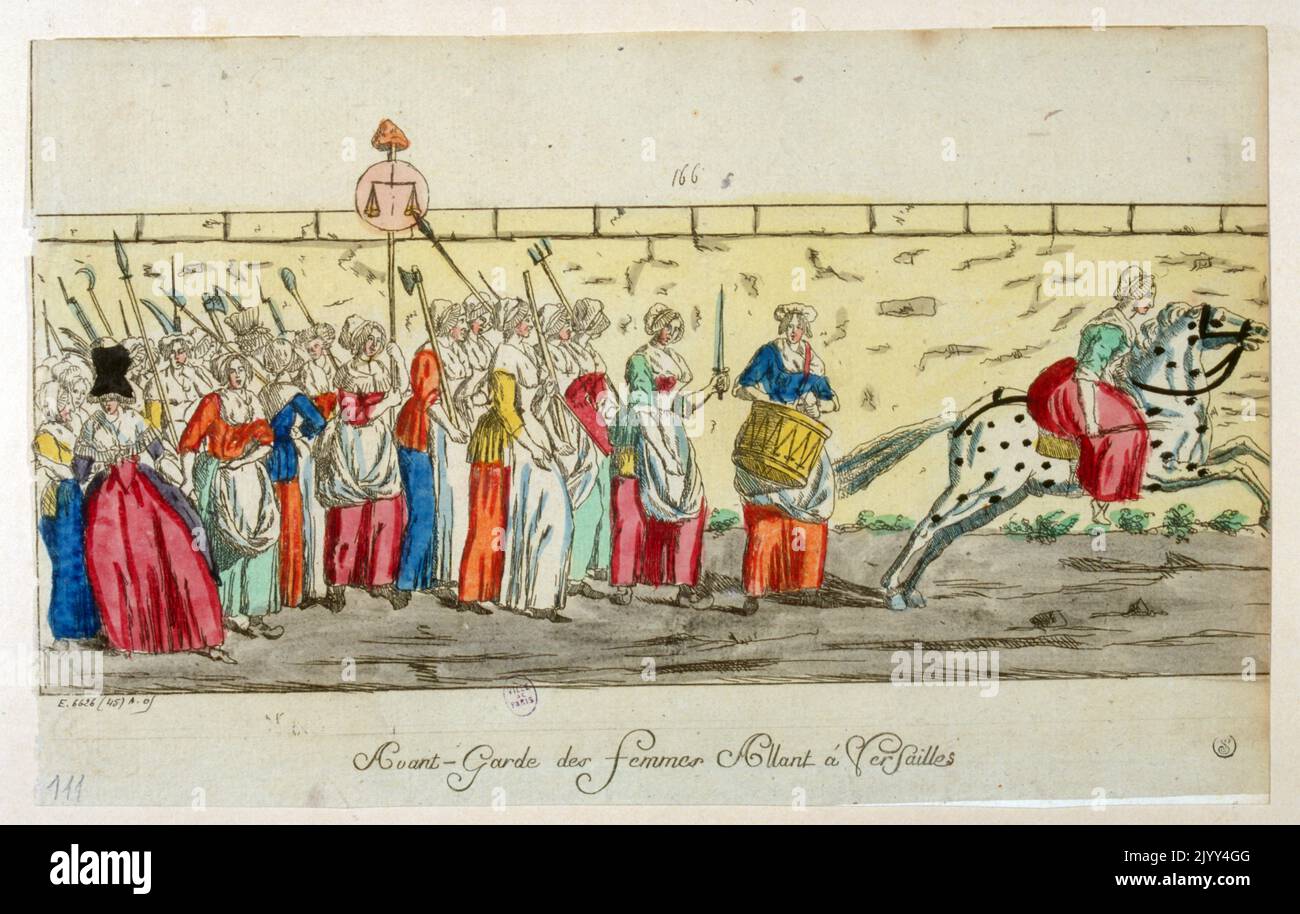 Les femmes révolutionnaires françaises marchaient au château de Versailles 1789 Banque D'Images