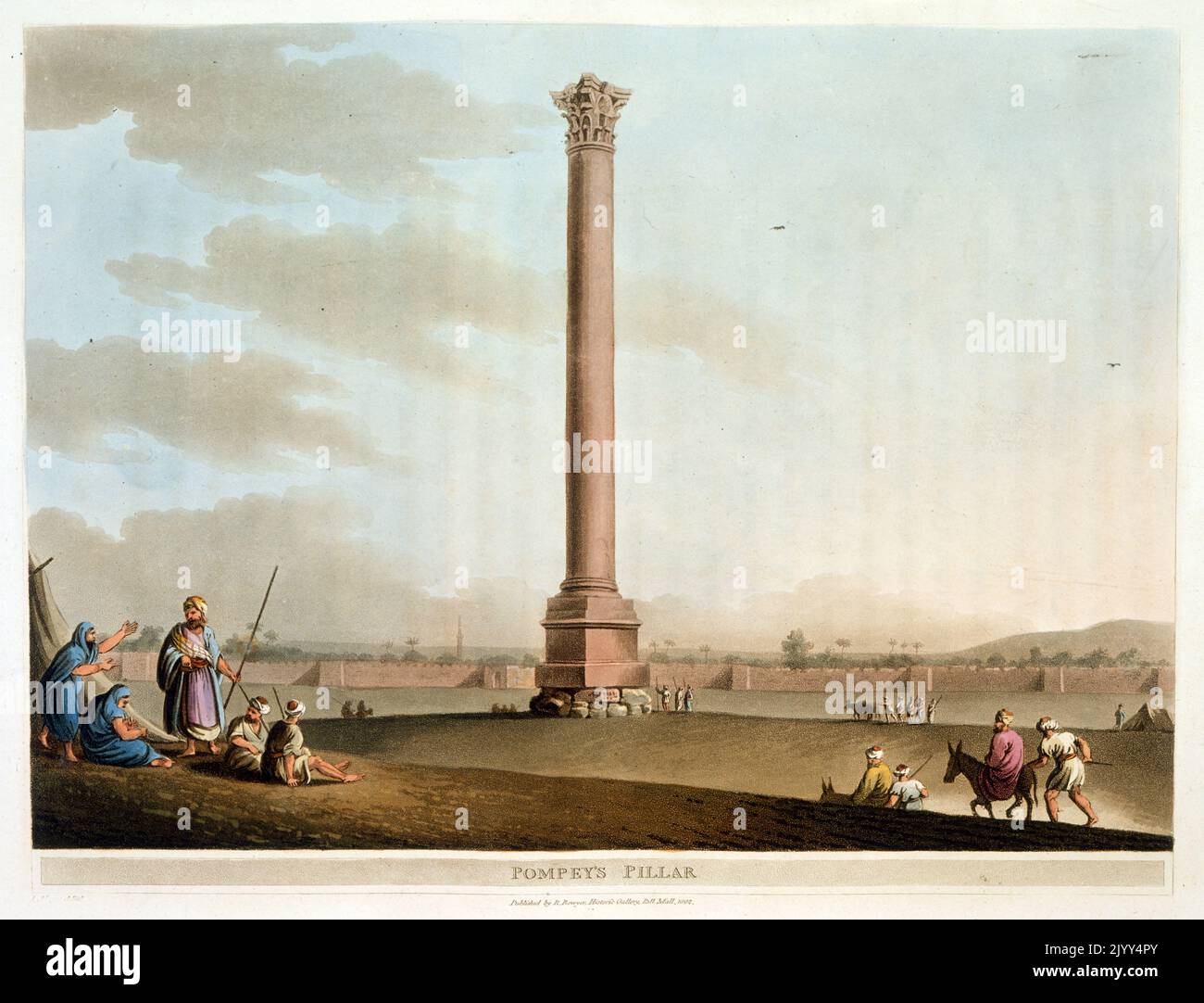 Le pilier de Pompey en Égypte. 1801 aquarelle de Luigi Mayer (1755-1803), artiste italien-allemand et l'un des plus anciens et des plus importants peintres européens de l'Empire ottoman datant de la fin du 18th siècle Banque D'Images