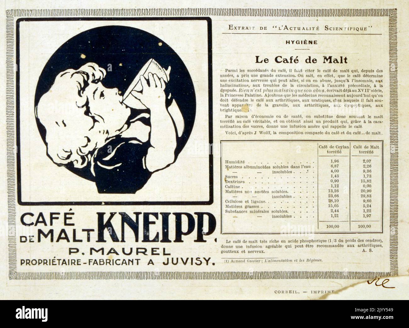 Publicité française pour la boisson maltée Kneipp 1900 Banque D'Images