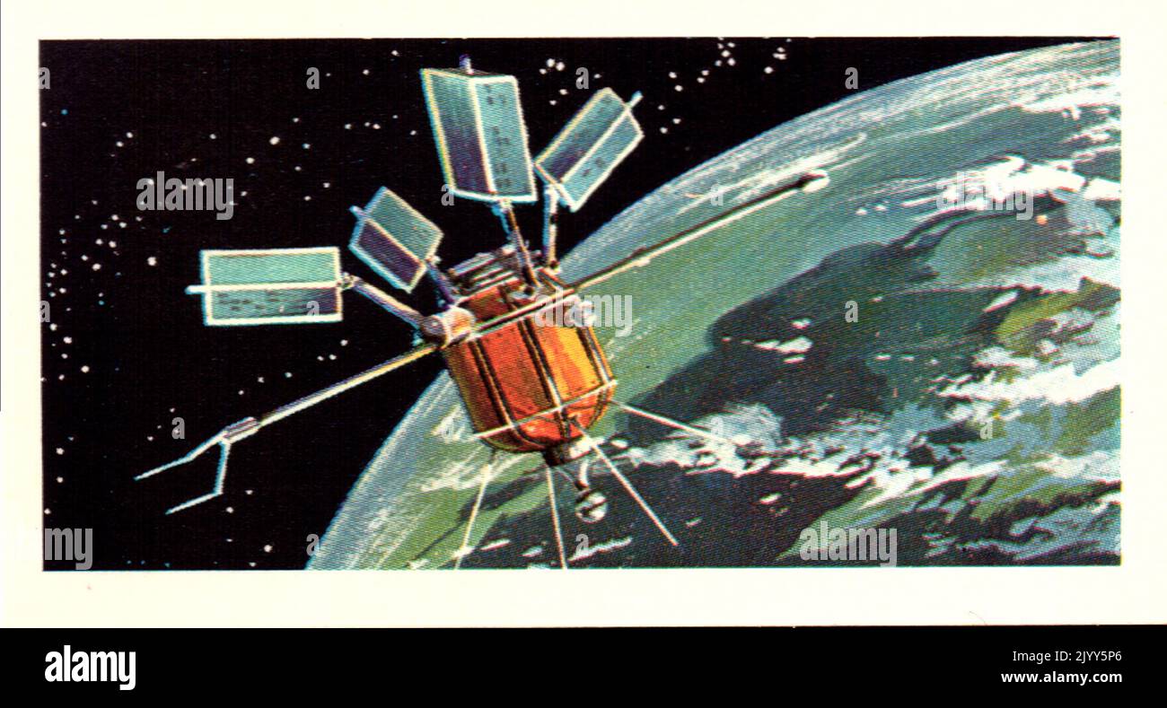 D'une série de cartes pour Brooke Bond Tea; 1973; 'The Race into Space', illustré par David Lawson; image en couleur illustrée de la fusée britannique Aerial I (Une série de 50 cartes, no 10). Banque D'Images
