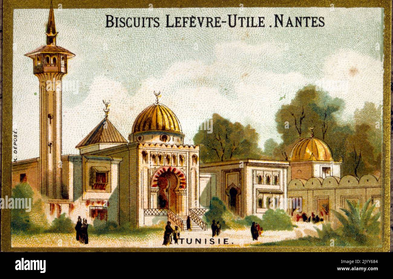 Image de l'usine de biscuit Lefevre-Utile à Nantes ; image commémorative de la Tunisie. Banque D'Images