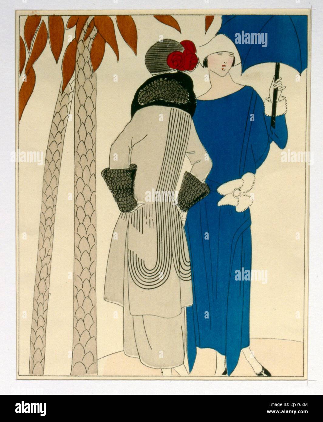 Illustration de la mode montée dans le cadre de deux femmes portant une tenue de designer. Banque D'Images