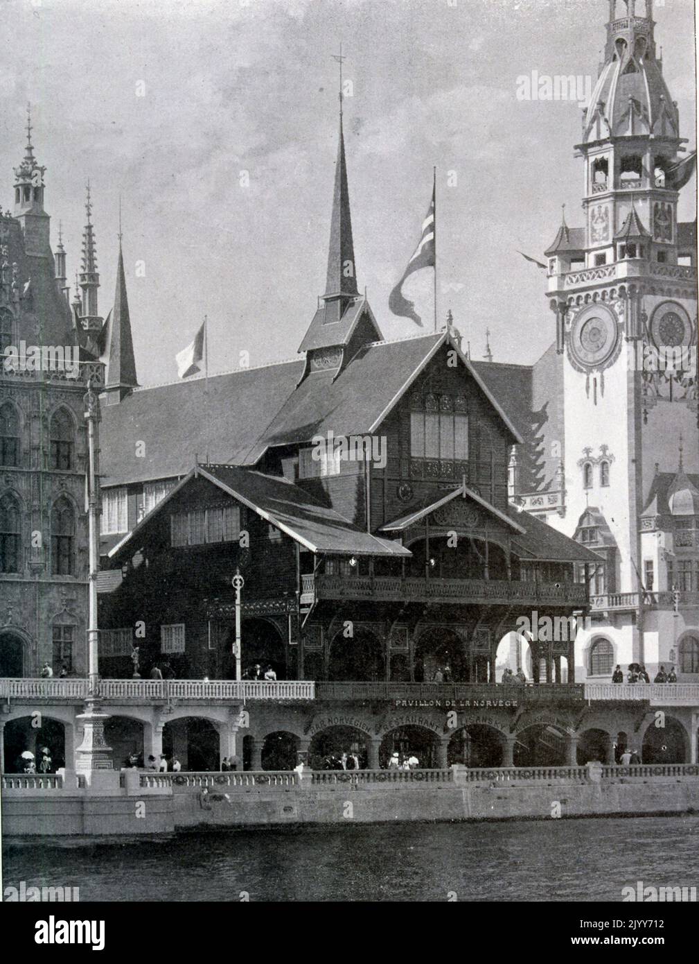 Exposition universelle (Foire mondiale) Paris, 1900; Photographie noir et blanc du Pavillon norvégien. Banque D'Images