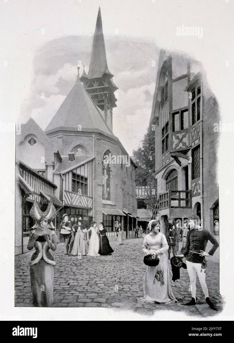 Exposition universelle (Foire mondiale) Paris, 1900; photo en noir et blanc du Vieux Paris - la rue de Saint Julien. Banque D'Images