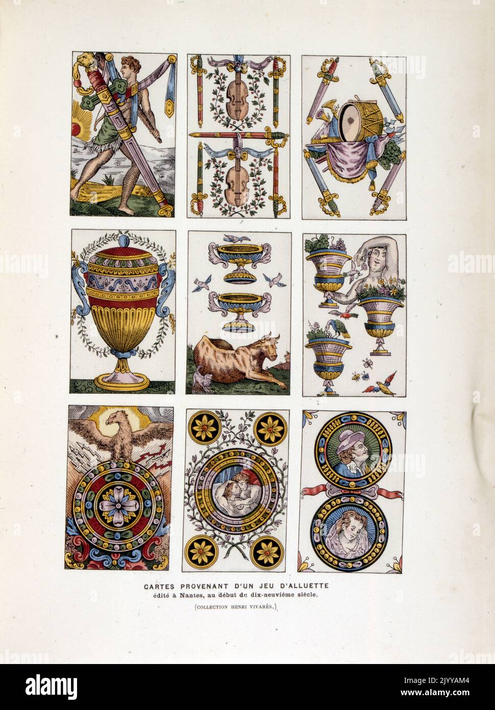 Illustration colorée d'un paquet de cartes à jouer. La légende lit « révolutionnaires, publié Nantes 1792 » Banque D'Images