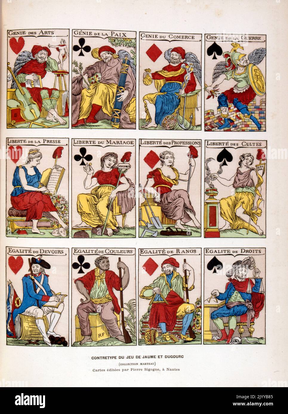 Illustration colorée d'un paquet de cartes à jouer. La légende lit « révolutionnaires, publié Nantes 1792 » Banque D'Images