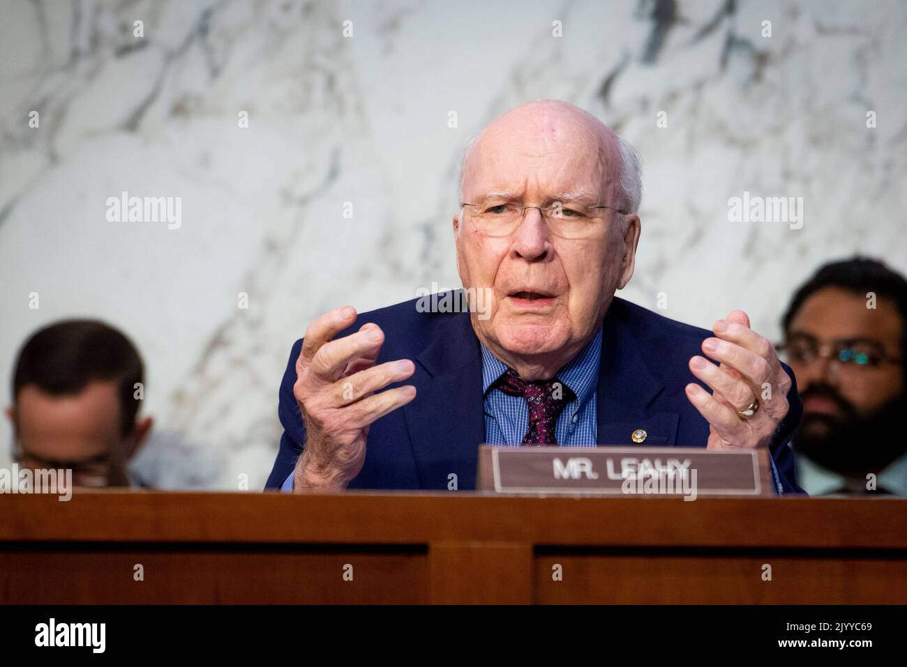 États-Unis le sénateur Patrick Leahy (démocrate du Vermont) fait des remarques lors d'une réunion d'affaires de la Commission du Sénat sur la magistrature dans l'édifice Hart du Bureau du Sénat à Washington, DC, jeudi, 8 septembre 2022. Crédit : Rod Lamkey/CNP Banque D'Images