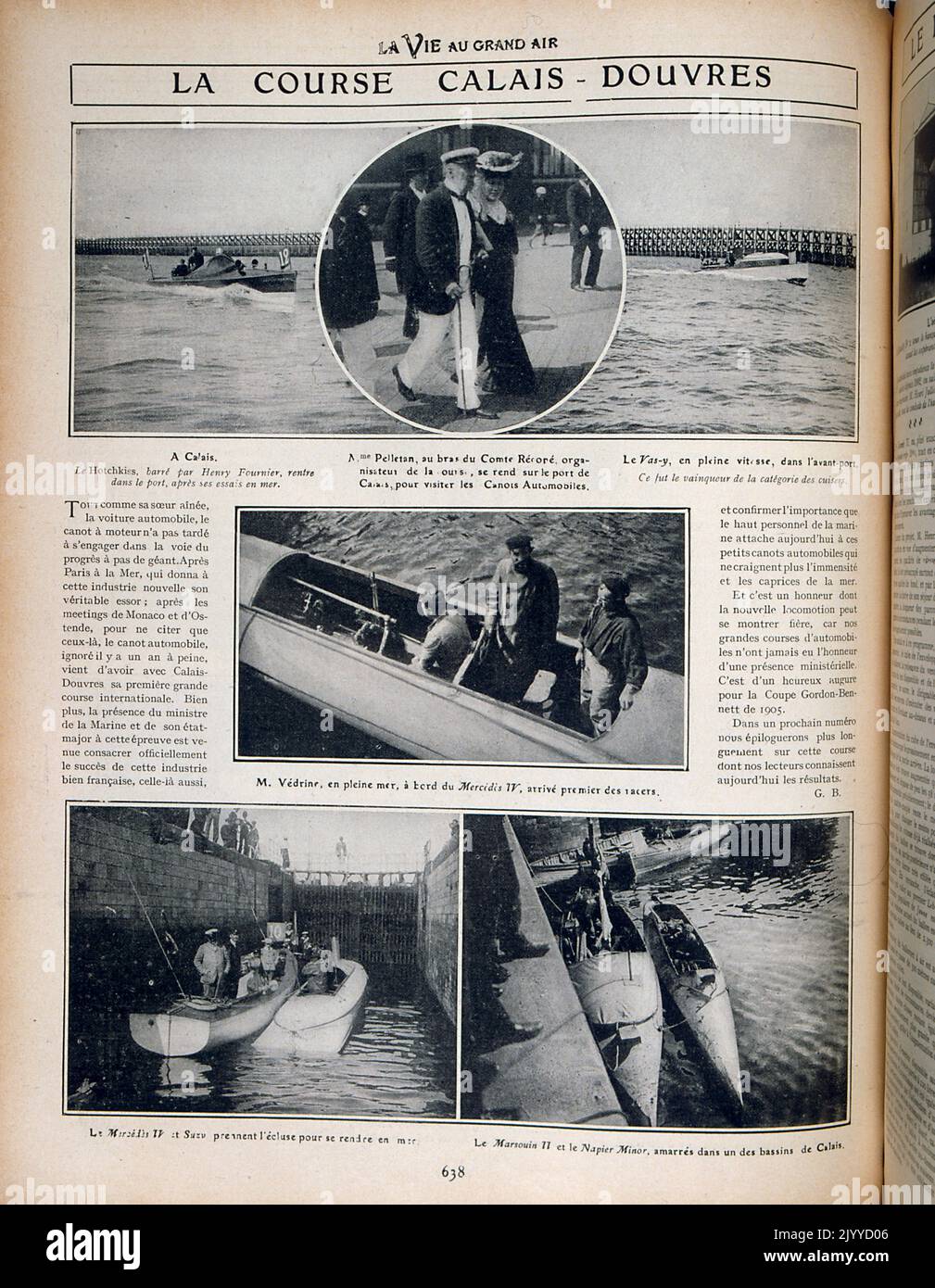 De la revue la vie au Grand Air (la vie en plein air); photographies en noir et blanc d'une course de canoë entre Calais et Douvres. Banque D'Images