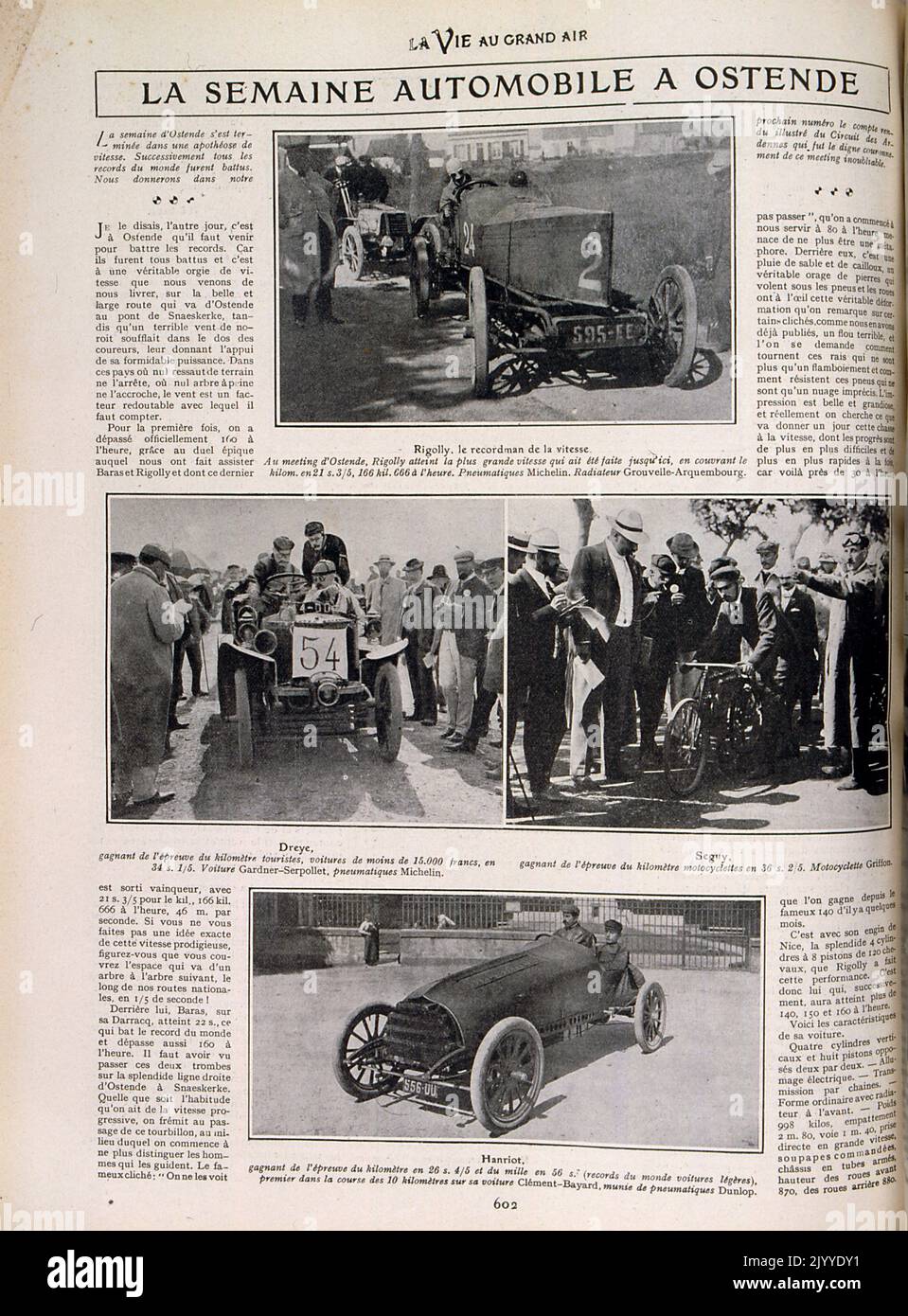 De la revue la vie au Grand Air (la vie en plein air); photographies en noir et blanc d'un rallye automobile à Ostende. Banque D'Images