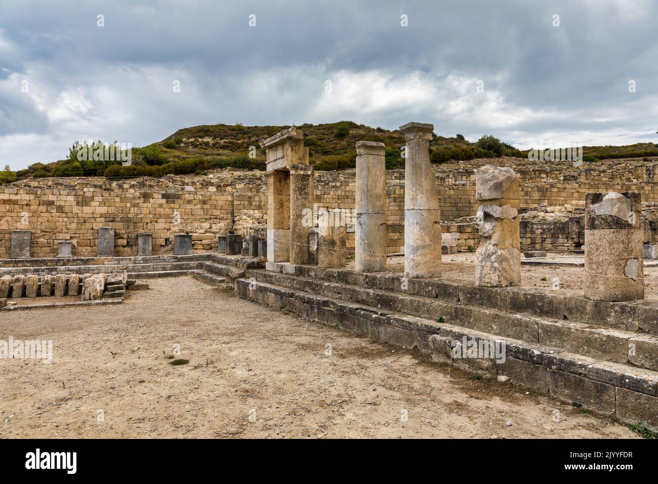 Ancienne ville de Kameiros sur l'île grecque de Rhodes dans l'archipel de Dodekanisos. Ancien Kamiros, site archéologique. Site archéologique ancien K Banque D'Images