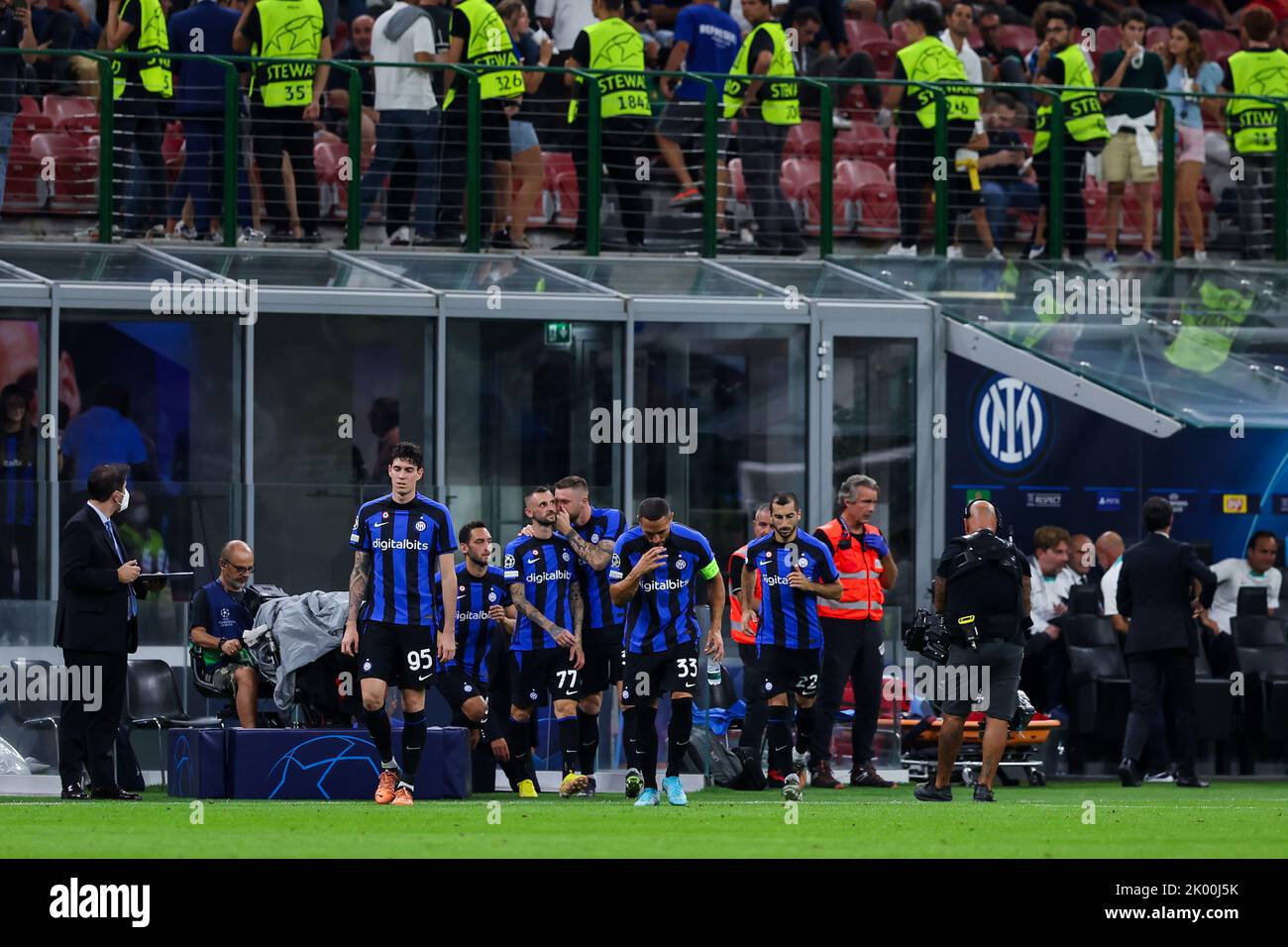 Milan, Italie. 07th septembre 2022. Joueurs du FC Internazionale pendant la phase de groupe de la Ligue des champions de l'UEFA 2022/23 - match de football du Groupe C entre le FC Internazionale et le FC Bayern Munchen au stade Giuseppe Meazza, Milan, Italie sur 07 septembre 2022 Credit: Independent photo Agency/Alay Live News Banque D'Images