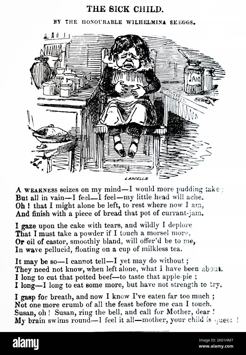 Les résultats inconfortables de la gluttonie. De Punch, Londres, 1843. Banque D'Images